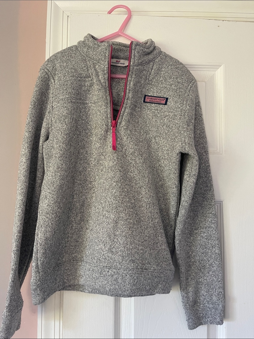 Vineyard Vines Gray Quarter-Zip Sweater with Pink Trim